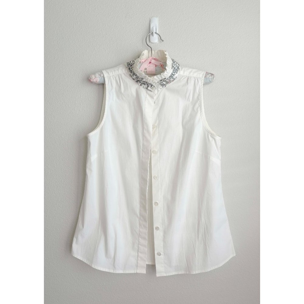 J Crew embellished white button down sleeveless blous size 0